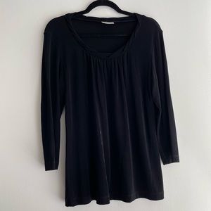 Chico's Blouse Size 2  (L/12) Women Black Stretch Pleated Front Scoop Neck